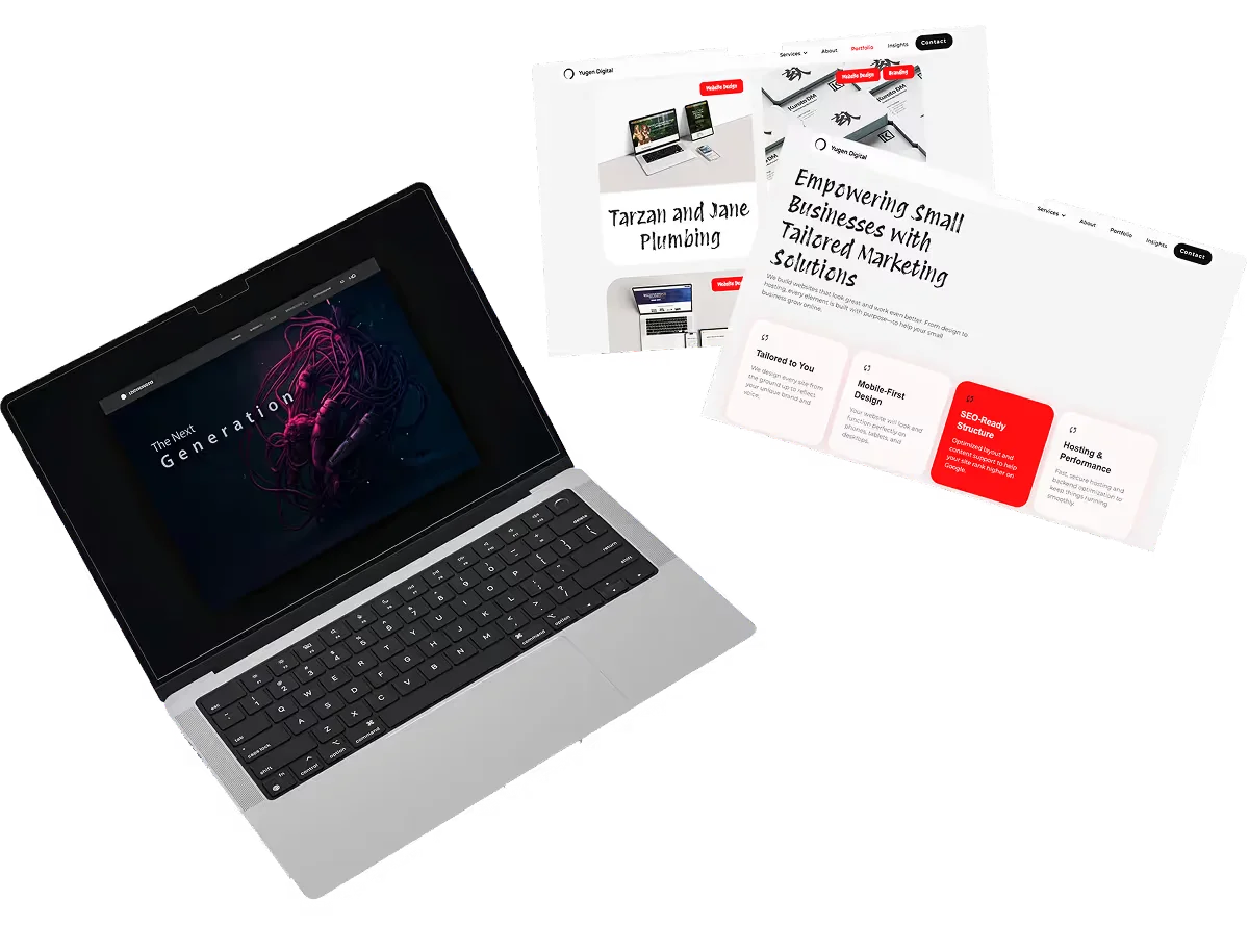 Laptop with website mockups