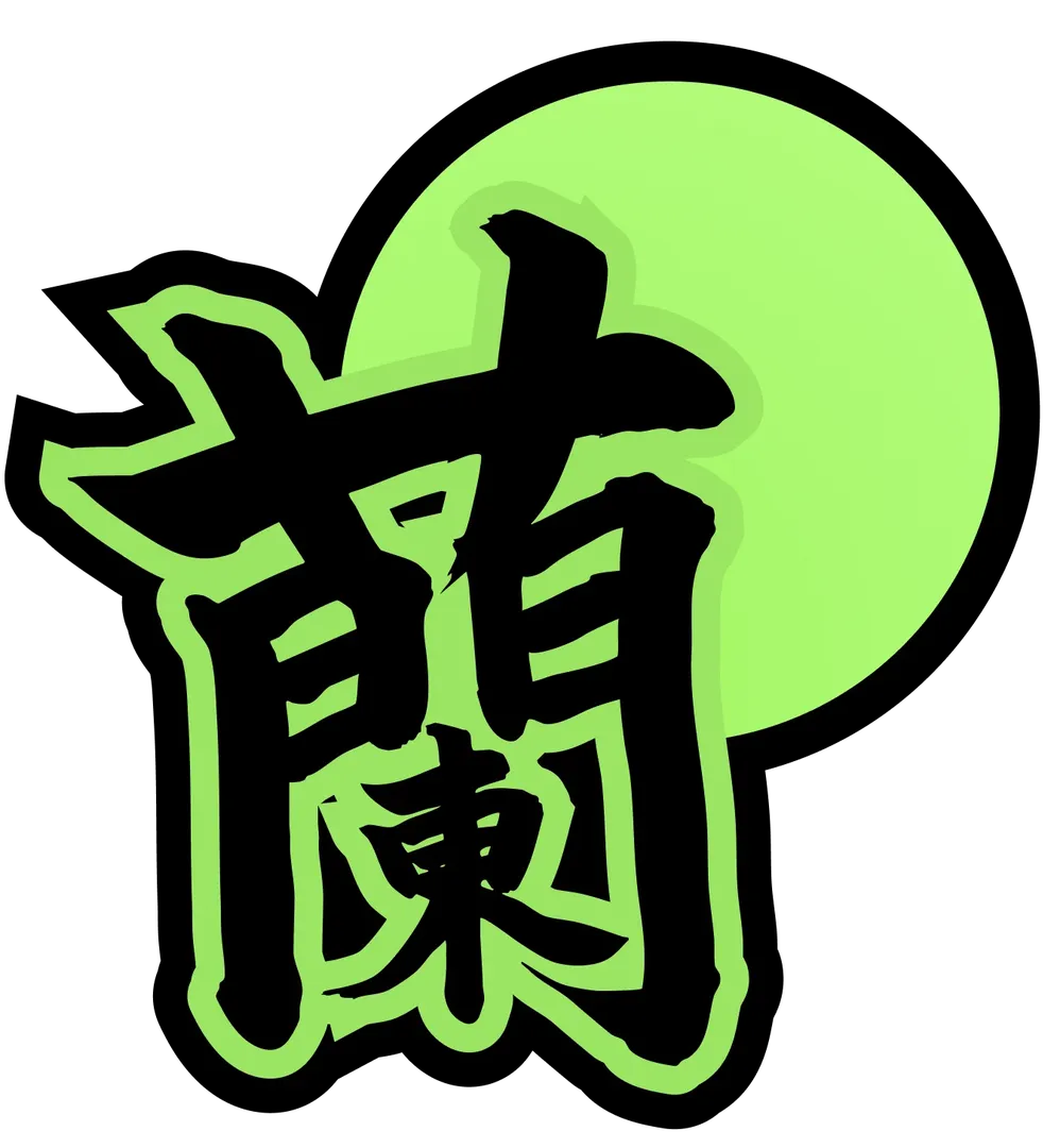 Ran orchid kanji mark with a vivid green treatment